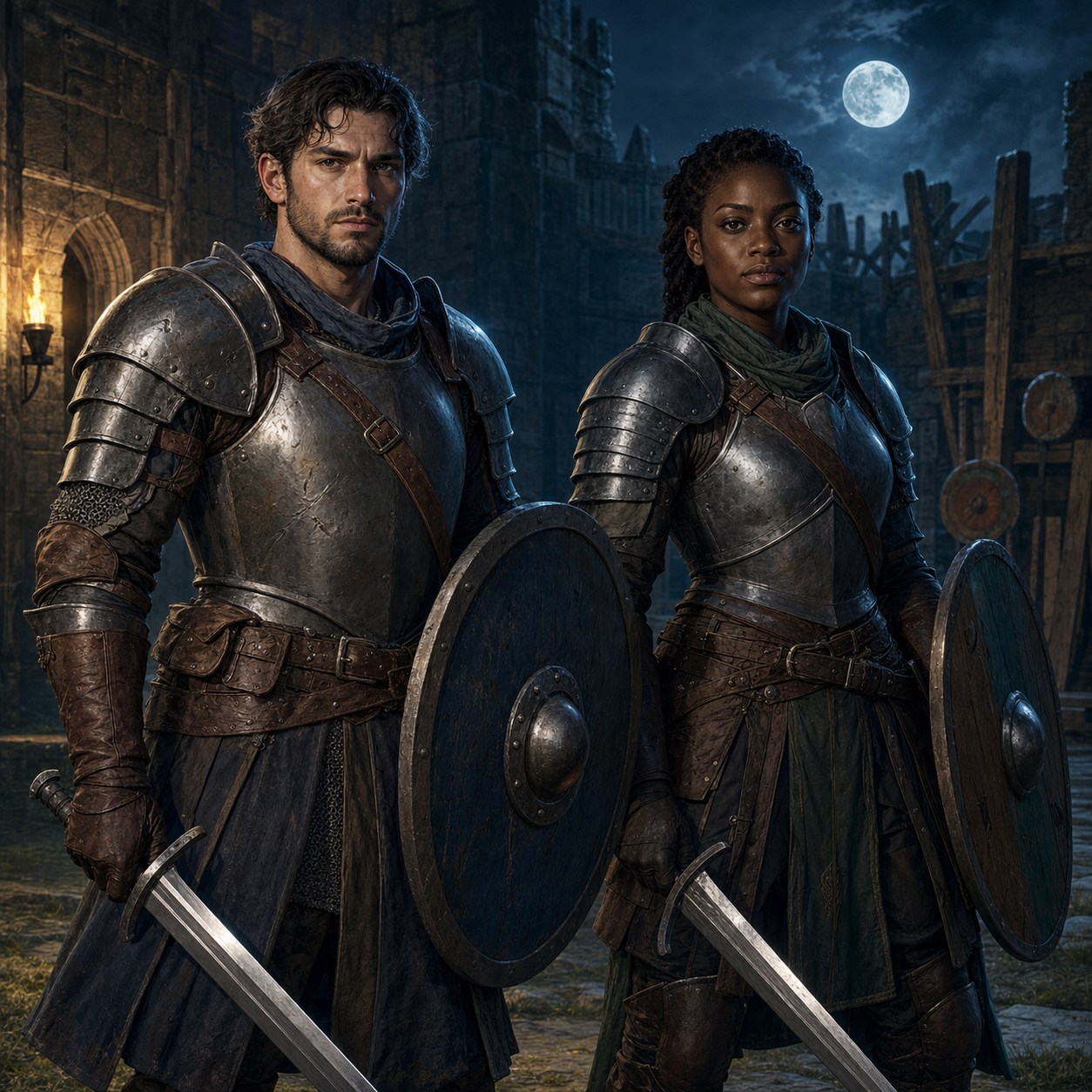 A woman and a man of the Fighter class