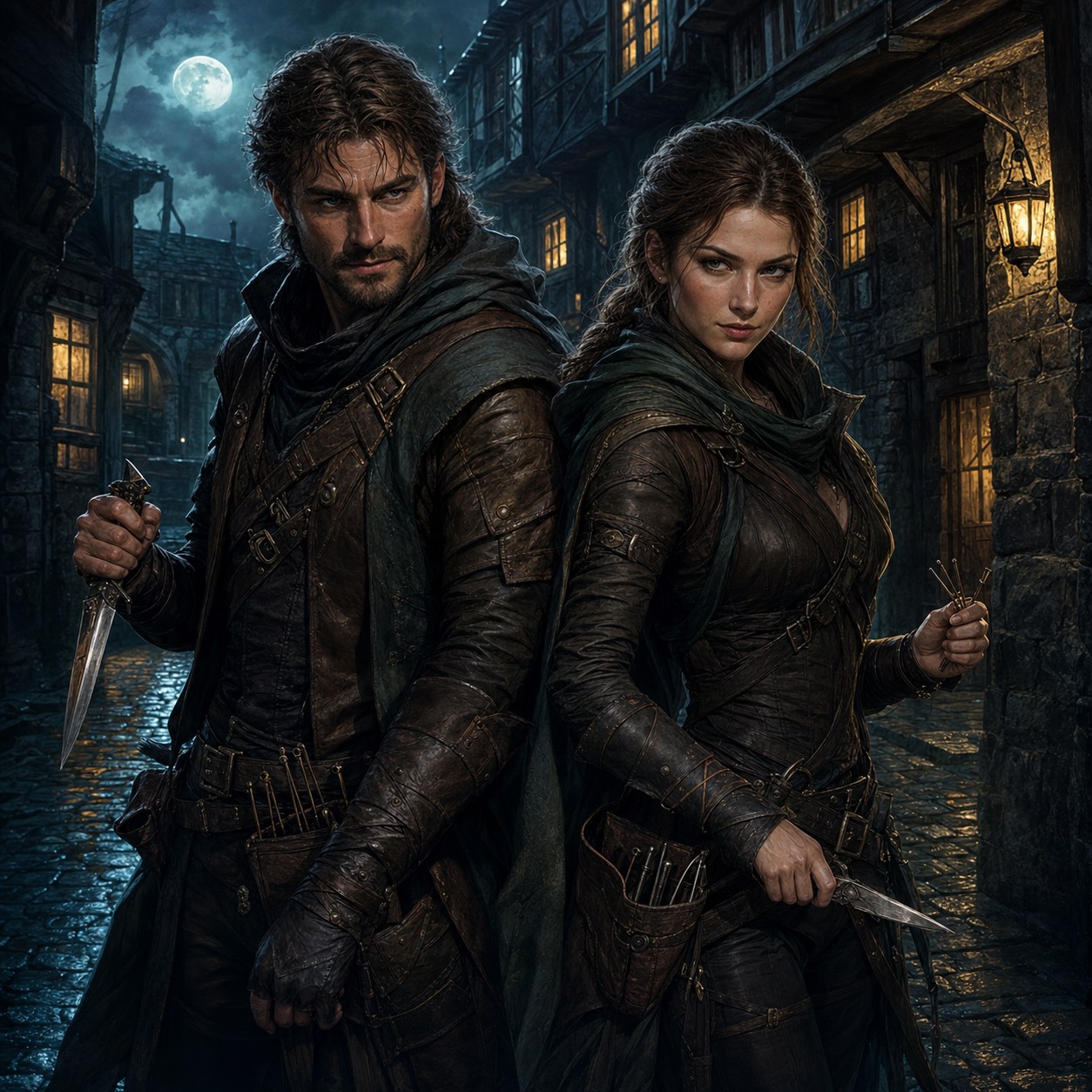 A woman and a man of the Rogue class