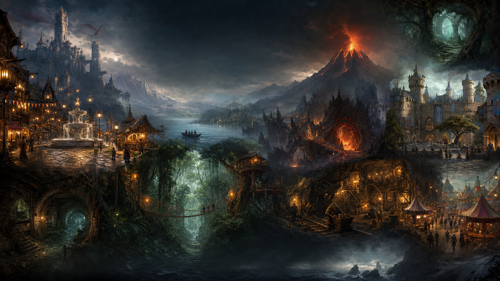 Collage of fantasy locations in Insomnia MUD